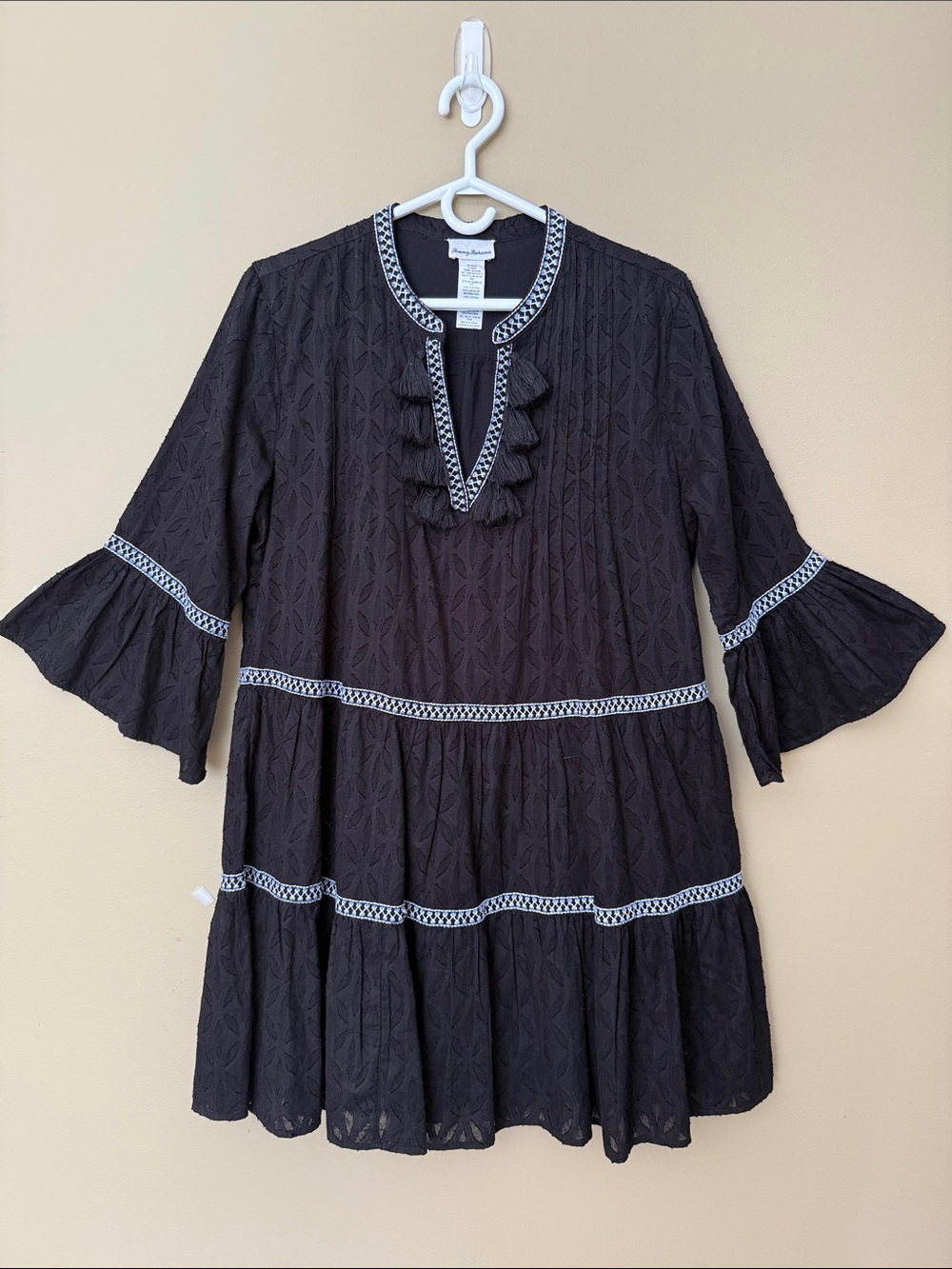 Tommy Bahama Black Midi Dress with White Trim